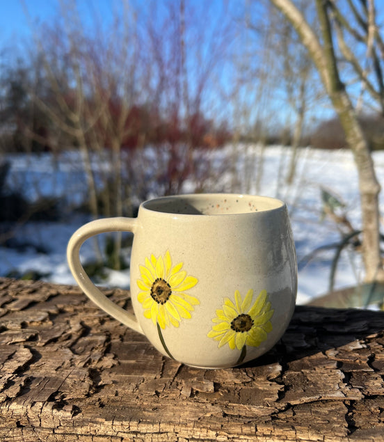 Håndmalede solsikke kop m. hank - 300 ml.