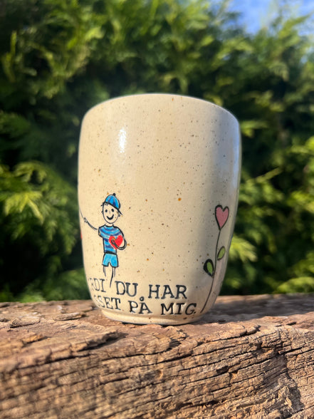 Håndmalede “tak” kop u. hank - 300 ml.