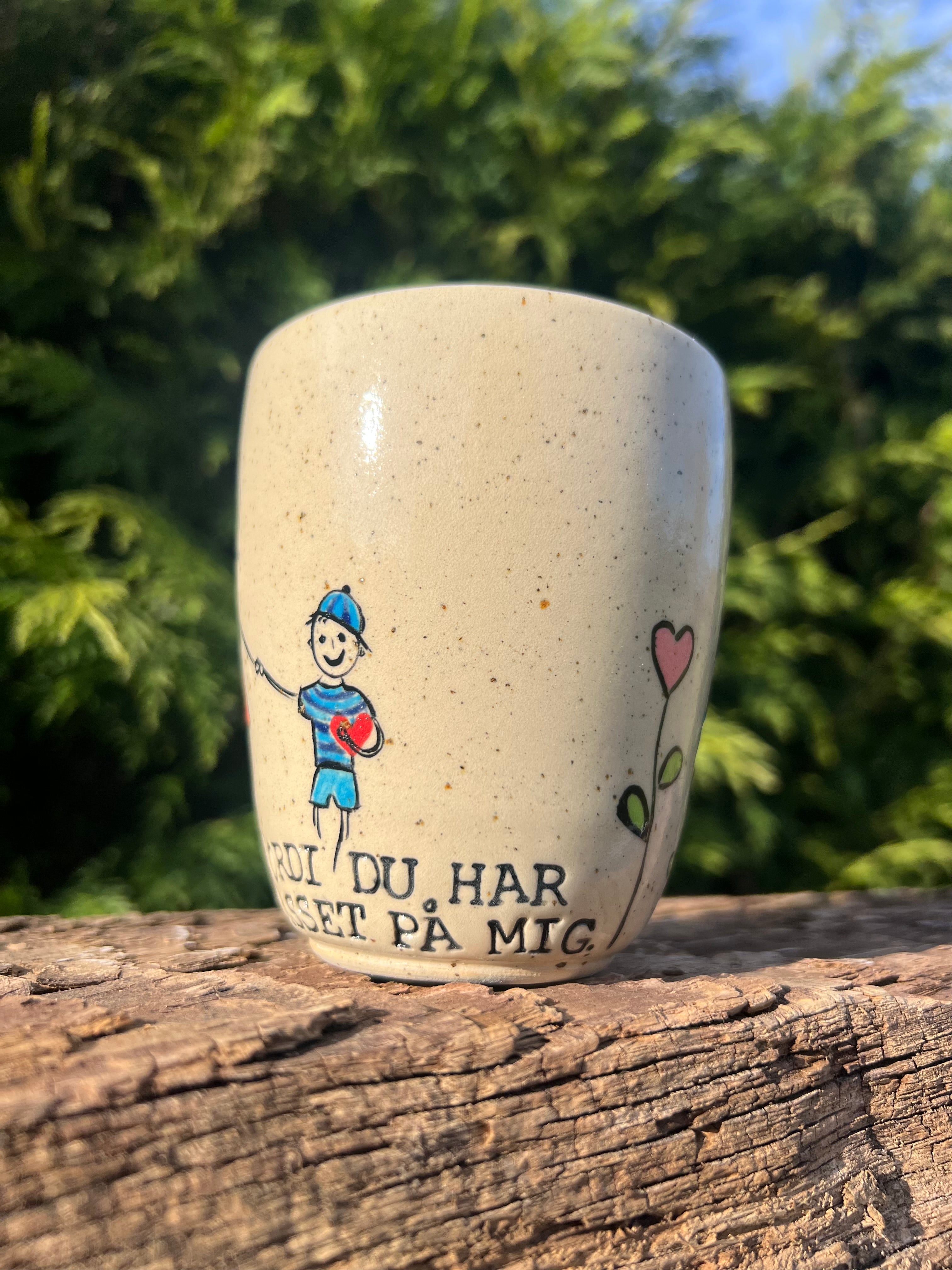 Håndmalede “tak” kop u. hank - 300 ml.