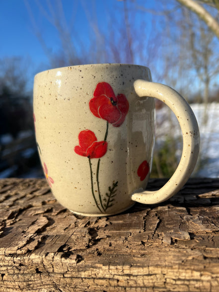 Stort Thekrus med håndmalede blomster - 450 ml.