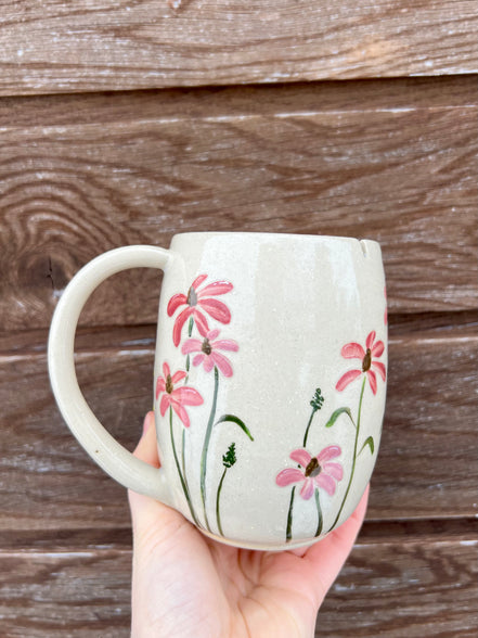 Stort Thekrus med håndmalede blomster - 500 ml.