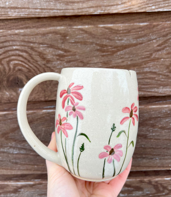 Stort Thekrus med håndmalede blomster - 500 ml.