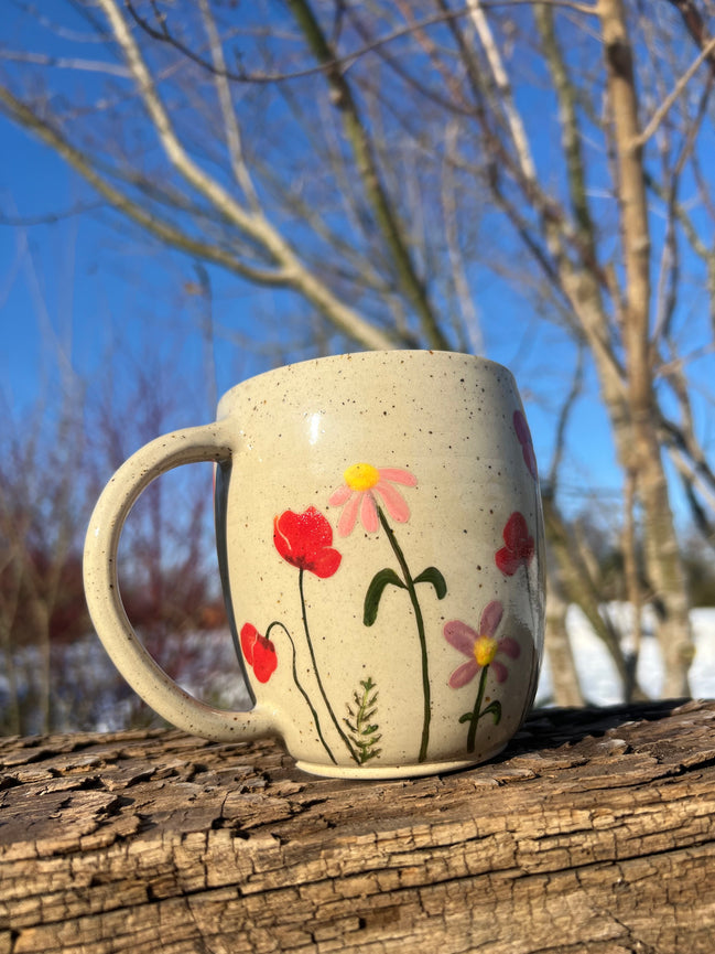 Stort Thekrus med håndmalede blomster - 450 ml.
