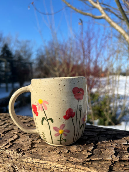 Stort Thekrus med håndmalede blomster - 450 ml.