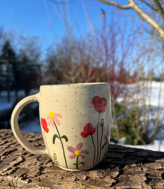 Stort Thekrus med håndmalede blomster - 450 ml.