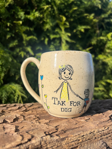 Håndmalede “Tak” kop m. hank - 350 ml.