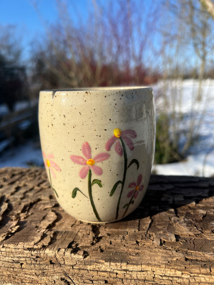 Stort Thekrus med håndmalede blomster - 450 ml.