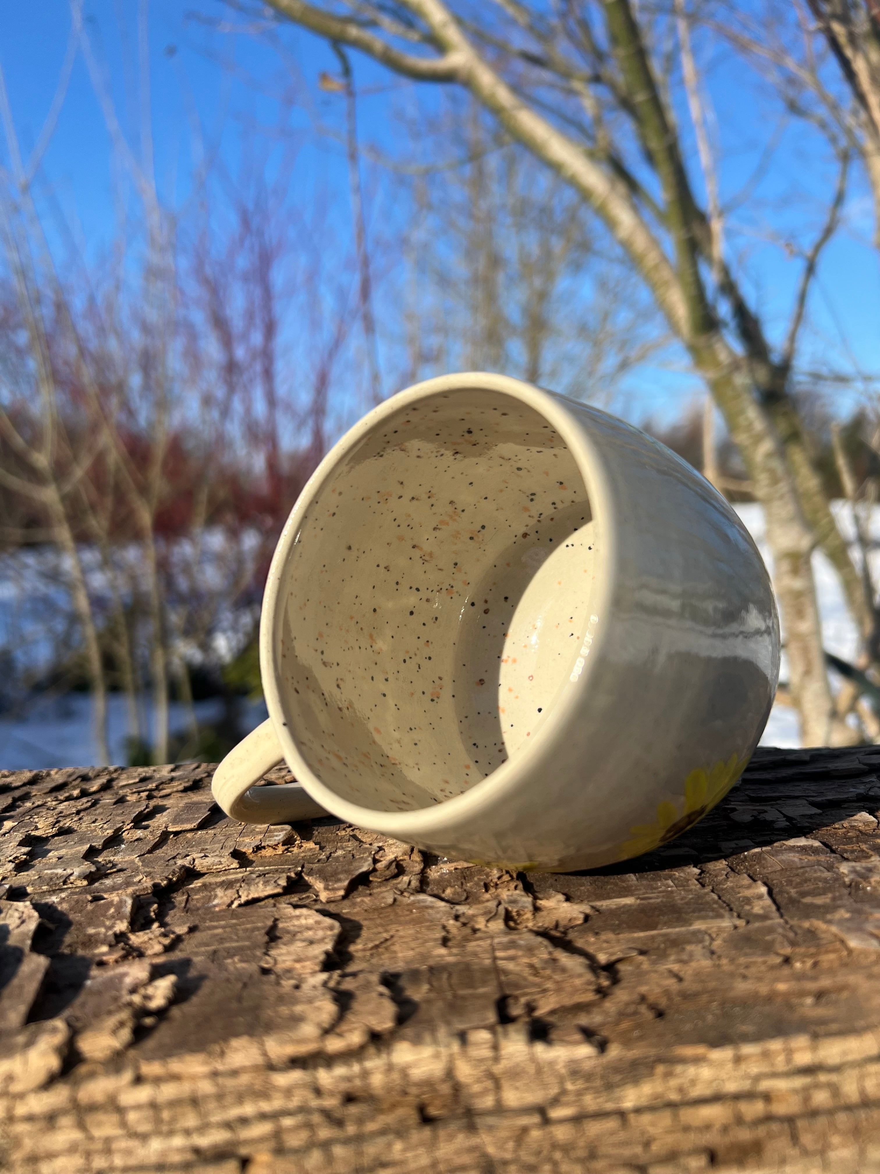 Håndmalede solsikke kop m. hank - 300 ml.